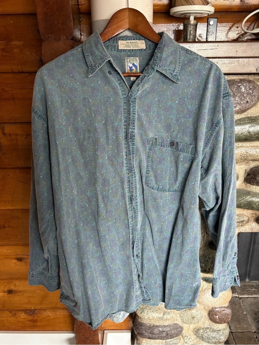 Vintage TT&CO Sport XL Paisley Denim Shirt 90s Oversized Cotton